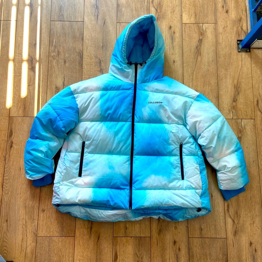 Collusion Puffer Jacket 2 Pockets Drawstring Hood… - image 1